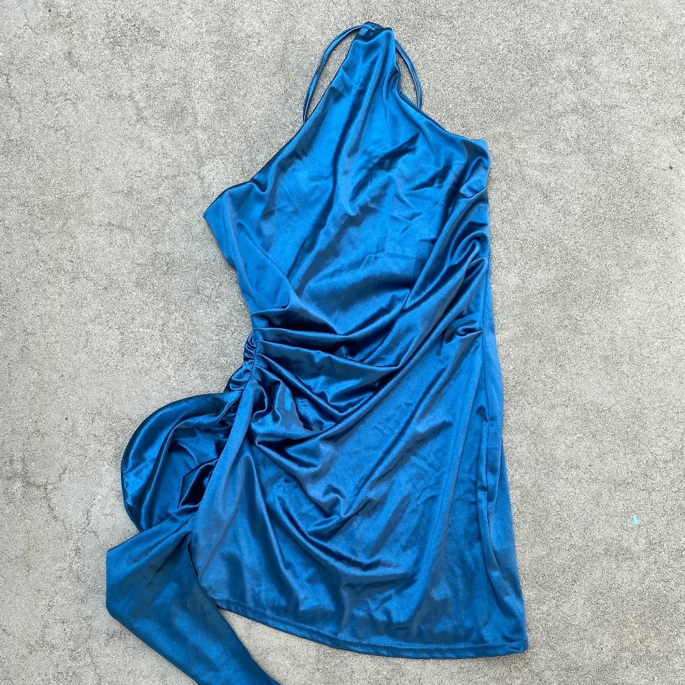 Blue satin mini dress